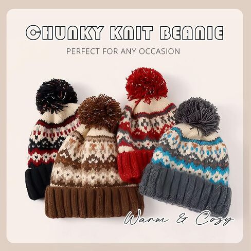 قبعة صغيرة متماسكة من Fair Isle للنساء ملونة للجنسين قبعة شتوية ناعمة ودافئة ولطيفة لملابس عيد الميلاد in Kuwait