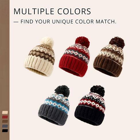 قبعة صغيرة متماسكة من Fair Isle للنساء ملونة للجنسين قبعة شتوية ناعمة ودافئة ولطيفة لملابس عيد الميلاد in Kuwait