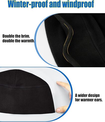 Winter Fleece Beanie, Wide Double-Layer Brim Warm Skull Cap, Windproof Lightweigh Sleep Hat for Men Women in Saudi Arabia