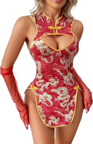 Sexy Lingerie Fantasy Costume Sexy Series Printed Cut-Out Slit Women's Costume Red S-XXL in Saudi Arabia