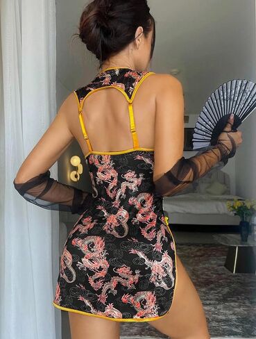 Sexy Lingerie Fantasy Costume Sexy Series Printed Cut-Out Slit Women's Costume Red S-XXL in Saudi Arabia