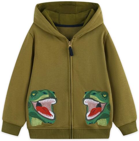 AK Fashion Boys Casual Zip Up Pullover Hoodies - Soft Fleece Sweatshirts with Animal Embroidery for Toddler to Big Kid 2-7Y in Saudi Arabia