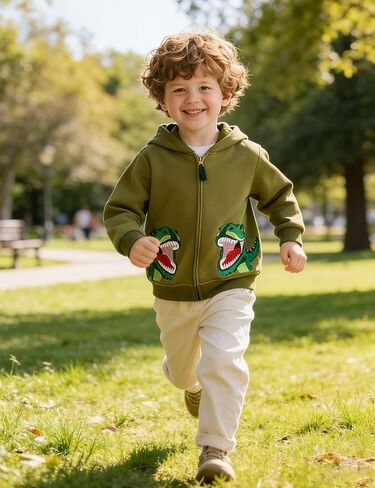 AK Fashion Boys Casual Zip Up Pullover Hoodies - Soft Fleece Sweatshirts with Animal Embroidery for Toddler to Big Kid 2-7Y in Saudi Arabia