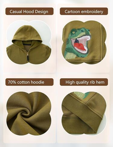 AK Fashion Boys Casual Zip Up Pullover Hoodies - Soft Fleece Sweatshirts with Animal Embroidery for Toddler to Big Kid 2-7Y in Saudi Arabia