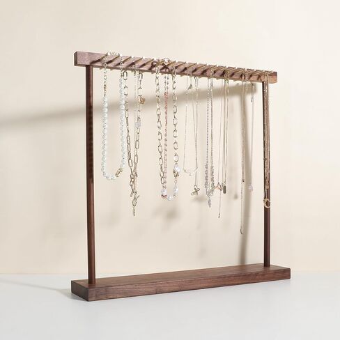GemeShou Medium necklace hanger shelf with 12 copper bars, Wooden jewelry storage organizer rack for hanger necklace bracelet, necklace display stand for boutique store【Maple】 in Saudi Arabia