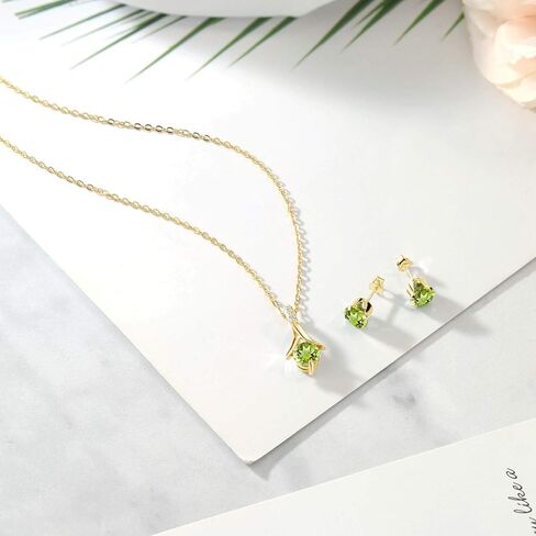 Gem Stone King 18K Yellow Gold Plated Silver Green Peridot Pendant and Earrings Jewelry Set For Women (3.00 Cttw, Round Gemstone Birthstone, with 18 Inch Chain) in Saudi Arabia