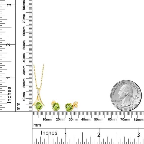 Gem Stone King 18K Yellow Gold Plated Silver Green Peridot Pendant and Earrings Jewelry Set For Women (3.00 Cttw, Round Gemstone Birthstone, with 18 Inch Chain) in Saudi Arabia