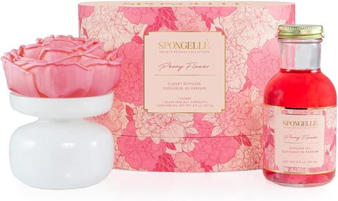 موزع روائح زهور الفاوانيا سبونجيلي - عطر منزلي معطر فاخر، رائحة تدوم طويلاً، وعاء زجاجي مزخرف، صندوق جاهز للهدايا - مجموعة احتياطية خاصة in Kuwait