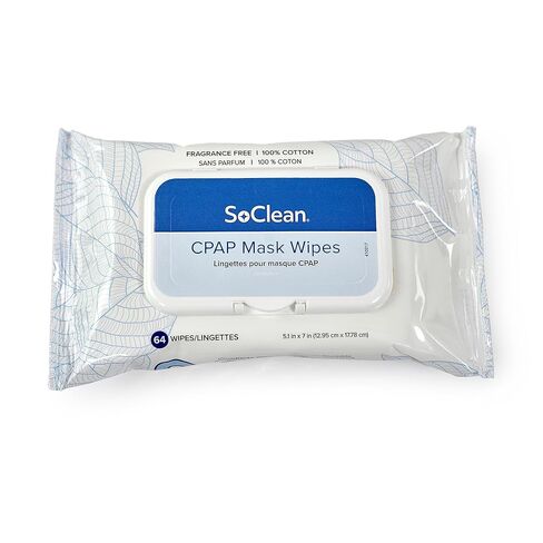 مناديل قناع SoClean CPAP | 100% قطن | خالي من الكحول | خالي من العطور | خالية من اللاتكس | عبوة مسطحة مكونة من 64 قطعة | سهلة التعبئة للسفر in Kuwait