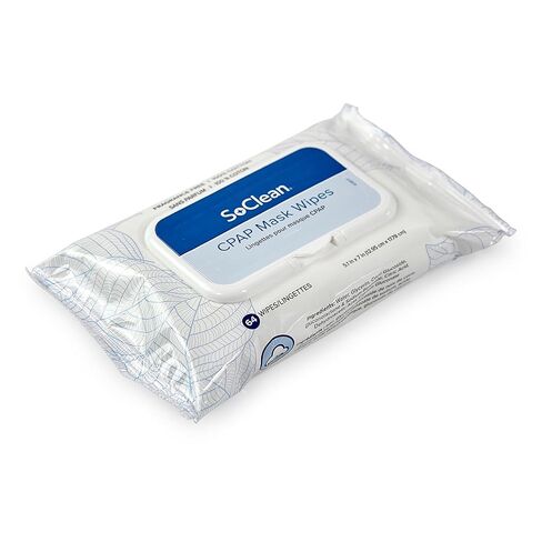 مناديل قناع SoClean CPAP | 100% قطن | خالي من الكحول | خالي من العطور | خالية من اللاتكس | عبوة مسطحة مكونة من 64 قطعة | سهلة التعبئة للسفر in Kuwait