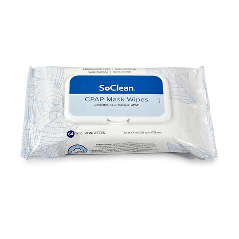 مناديل قناع SoClean CPAP | 100% قطن | خالي من الكحول | خالي من العطور | خالية من اللاتكس | عبوة مسطحة مكونة من 64 قطعة | سهلة التعبئة للسفر in Kuwait