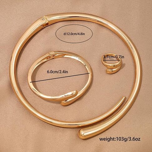 Chunky Gold Choker Necklace Bracelets Ring for Women Statement Golden/Silver Teardrop Open Cuff Collar Necklace Minimalist Fashion Jewelry Set Accessories for Women in Saudi Arabia