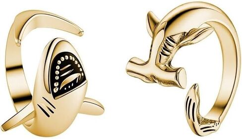 Yocoyee 2pcs White Shark and Hammerhead Shark Rings Necklace Ocean Animal Personality Jewelry for Women Men-2pcs in Saudi Arabia