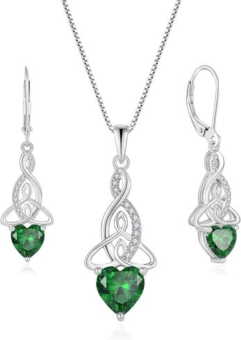 Infinity Celtic Knot Jewelry Set for Women 925 Sterling Silver Emerald Earrings and Necklace Set May Birthstone Jewelry Gifts for Her in Saudi Arabia