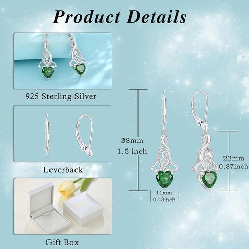 Infinity Celtic Knot Jewelry Set for Women 925 Sterling Silver Emerald Earrings and Necklace Set May Birthstone Jewelry Gifts for Her in Saudi Arabia