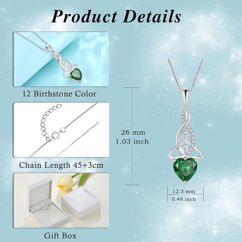 Infinity Celtic Knot Jewelry Set for Women 925 Sterling Silver Emerald Earrings and Necklace Set May Birthstone Jewelry Gifts for Her in Saudi Arabia
