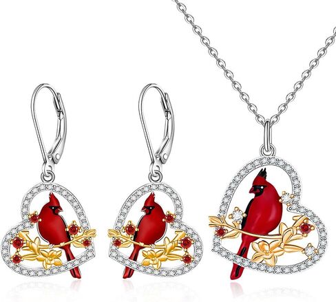 Fenthring Cardinal Necklace Red Cardinal Earrings for Women Sterling Silver Bird Heart Jewelry Mothers Day Memorial Gifts in Saudi Arabia