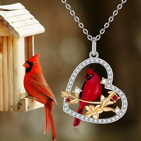 Fenthring Cardinal Necklace Red Cardinal Earrings for Women Sterling Silver Bird Heart Jewelry Mothers Day Memorial Gifts in Saudi Arabia