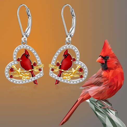 Fenthring Cardinal Necklace Red Cardinal Earrings for Women Sterling Silver Bird Heart Jewelry Mothers Day Memorial Gifts in Saudi Arabia