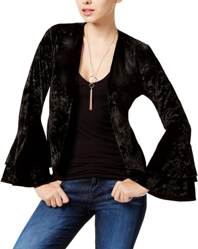 XOXO Juniors' Crushed Velvet Tiered Ruffled Blazer (Black, S) in Saudi Arabia