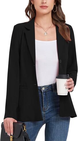 Blazer Jackets for Women Casual Open Front Lapel Work Office Button Long Sleeve Blazer with Pockets 2025 in Saudi Arabia