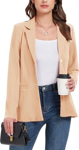 Blazer Jackets for Women Casual Open Front Lapel Work Office Button Long Sleeve Blazer with Pockets 2025 in Saudi Arabia