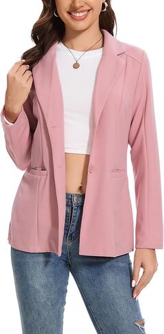 Blazer Jackets for Women Casual Open Front Lapel Work Office Button Long Sleeve Blazer with Pockets 2025 in Saudi Arabia