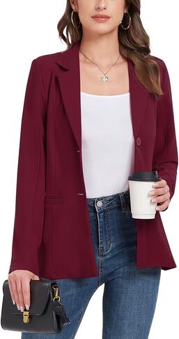 Blazer Jackets for Women Casual Open Front Lapel Work Office Button Long Sleeve Blazer with Pockets 2025 in Saudi Arabia