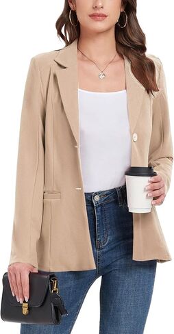 Blazer Jackets for Women Casual Open Front Lapel Work Office Button Long Sleeve Blazer with Pockets 2025 in Saudi Arabia