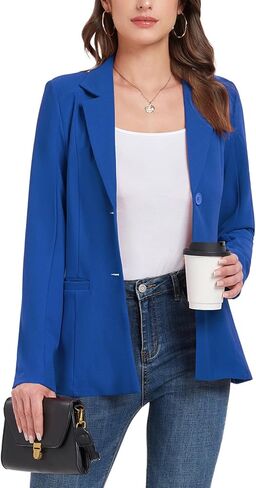 Blazer Jackets for Women Casual Open Front Lapel Work Office Button Long Sleeve Blazer with Pockets 2025 in Saudi Arabia