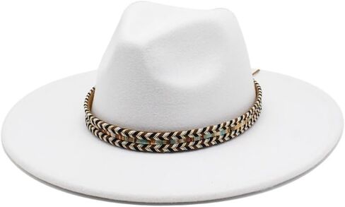 Wide Brim Wool Fedora Hat, Western Style with Beaded Band, Khaki in Saudi Arabia