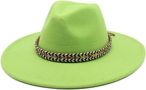 Wide Brim Wool Fedora Hat, Western Style with Beaded Band, Khaki in Saudi Arabia