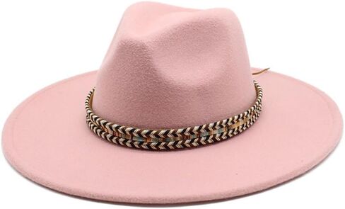Wide Brim Wool Fedora Hat, Western Style with Beaded Band, Khaki in Saudi Arabia