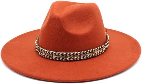 Wide Brim Wool Fedora Hat, Western Style with Beaded Band, Khaki in Saudi Arabia