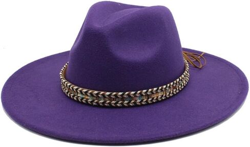 Wide Brim Wool Fedora Hat, Western Style with Beaded Band, Khaki in Saudi Arabia
