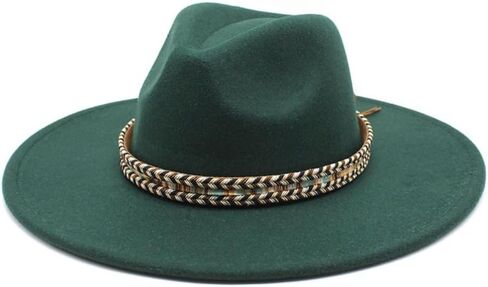 Wide Brim Wool Fedora Hat, Western Style with Beaded Band, Khaki in Saudi Arabia