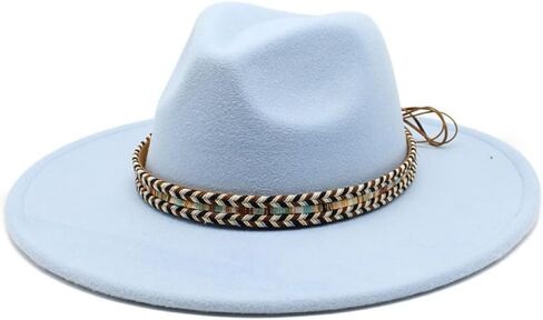 Wide Brim Wool Fedora Hat, Western Style with Beaded Band, Khaki in Saudi Arabia