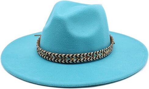 Wide Brim Wool Fedora Hat, Western Style with Beaded Band, Khaki in Saudi Arabia