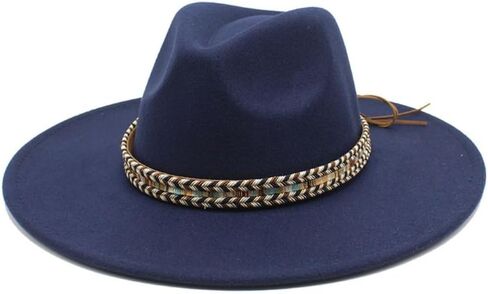 Wide Brim Wool Fedora Hat, Western Style with Beaded Band, Khaki in Saudi Arabia