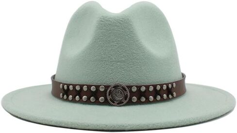 Wide Brim Wool Fedora Hat, Black, Western Style with Studded Leather Band in Saudi Arabia