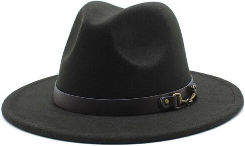 Wide Brim Wool Felt Fedora Hat, Western Style with Beaded Band, Black in Saudi Arabia