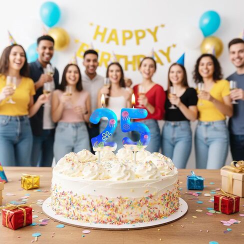 شمعة رقم نمط المحيط 2 و5 لكعكة عيد الميلاد الخامس والعشرين، شمع أبيض مع طباعة صدف قنديل البحر على شكل زهور كرتونية، ديكورات علوية للكيك ذات طابع بحري متين لحفلات أعياد الميلاد in Kuwait