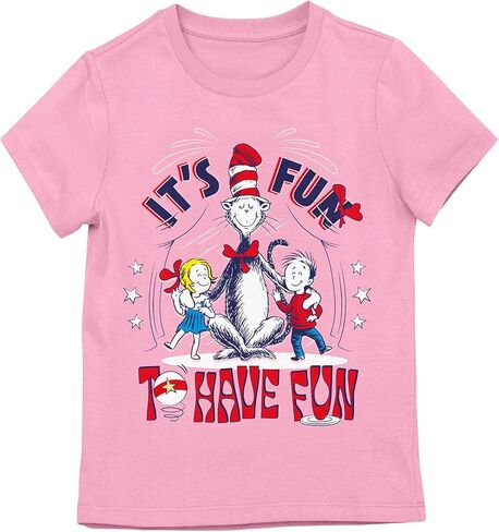 Dr. Seuss The Cat in The Hat It's Fun to Have Fun Youth Girl Pink Short Sleeve Tee in Saudi Arabia