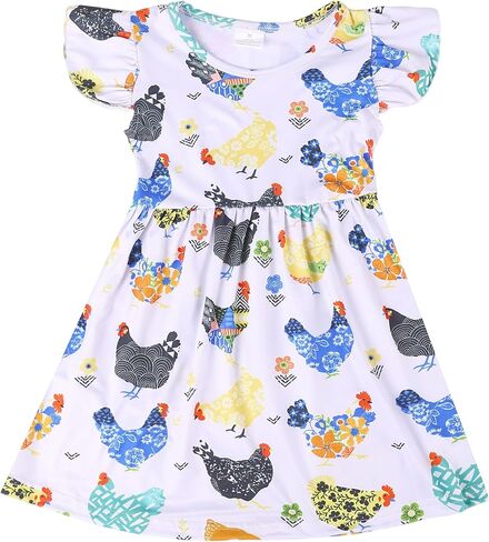 Toddler Girls Dress Cartoon Casual Print Dresses Flutter Sleeve Outfits 2-8Y in Saudi Arabia