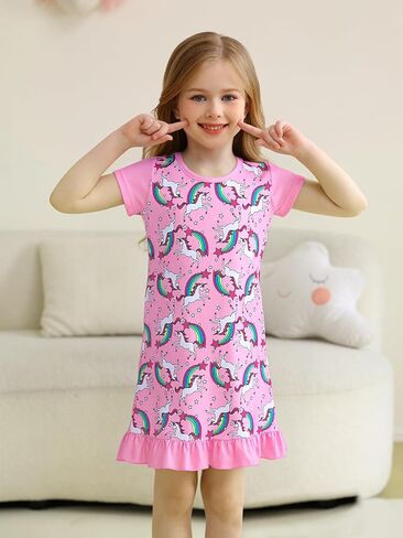 Girls Unicorn Dress Unicorn Rainbow Dresses Kids Short Sleeve Casual Dress Outfit in Saudi Arabia