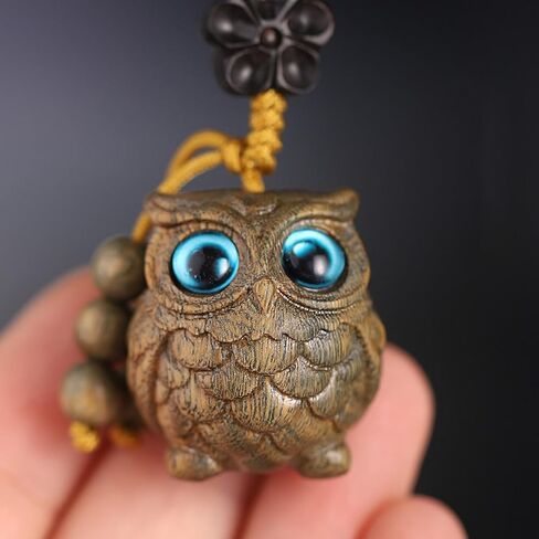 Handcarved Sandalwood Lucky Owl Keychain for Women, Unique Owl Phone Charm for Purse, Bags and Backpacks in Saudi Arabia