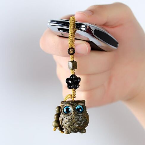 Handcarved Sandalwood Lucky Owl Keychain for Women, Unique Owl Phone Charm for Purse, Bags and Backpacks in Saudi Arabia