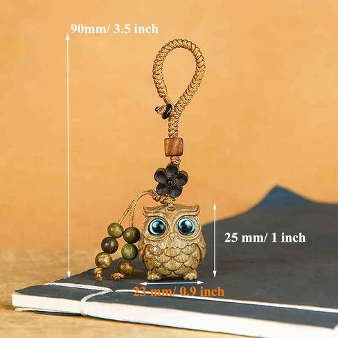 Handcarved Sandalwood Lucky Owl Keychain for Women, Unique Owl Phone Charm for Purse, Bags and Backpacks in Saudi Arabia