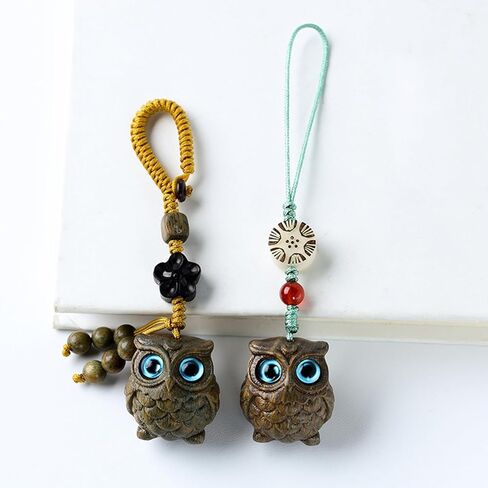 Handcarved Sandalwood Lucky Owl Keychain for Women, Unique Owl Phone Charm for Purse, Bags and Backpacks in Saudi Arabia