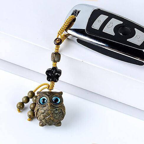 Handcarved Sandalwood Lucky Owl Keychain for Women, Unique Owl Phone Charm for Purse, Bags and Backpacks in Saudi Arabia